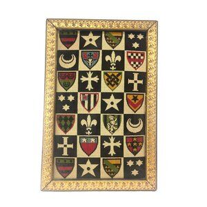 Medieval Shield Heraldry Needpoint Vintage Wall Hanging Framed